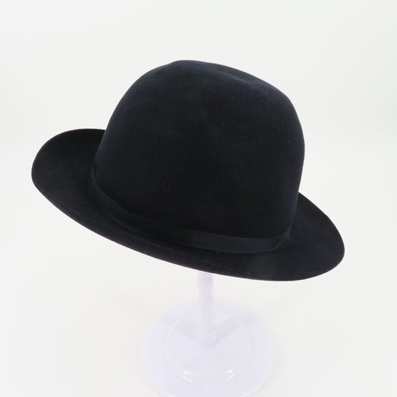 VTG Burberrys Womens Medium M Dark Navy Blue Bowler Derby Hat Made in England main image 4